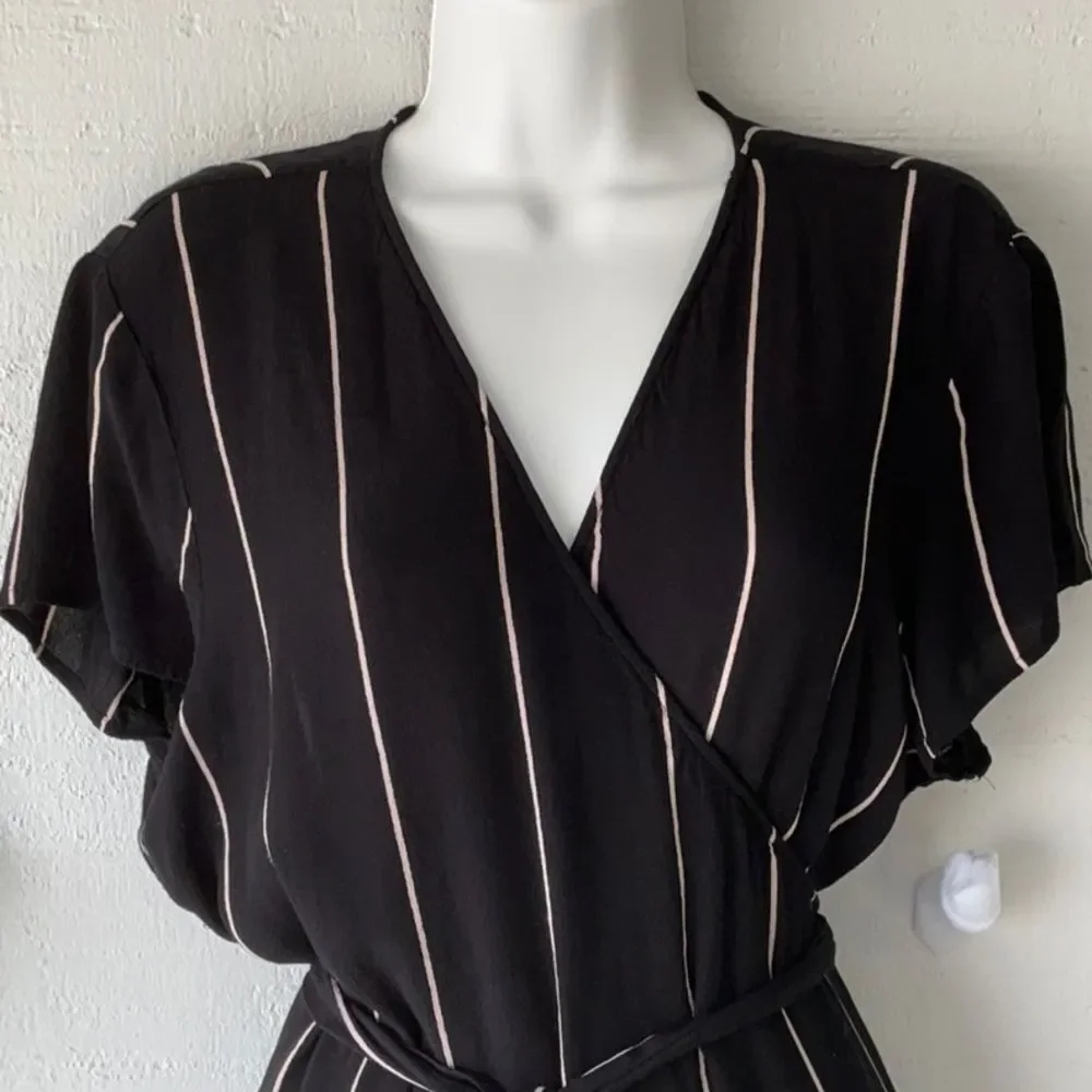 LOFT Wrap Dress with White Stripes and belt - Picture 6 of 15